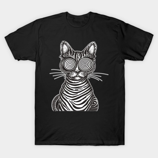 Trippy Psychedelic Rave Weirdcore Cat Lover Weird Cat T-Shirt by RetroZin